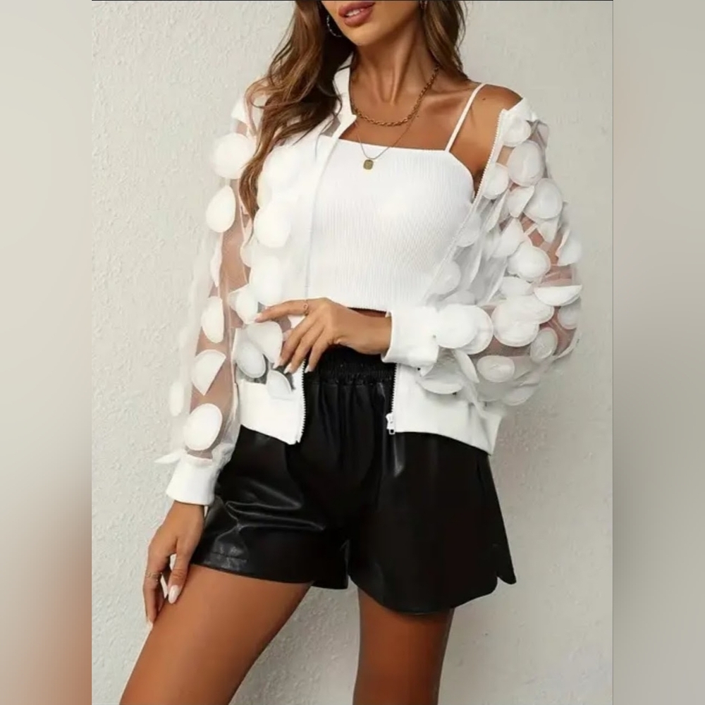 3D Appliqué Sheer Jacket in White Size L/XXL - Picture 7 of 16